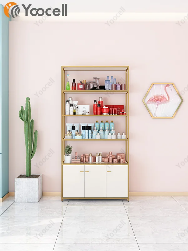 Yoocell New Design Gold Metal Shelves With The Beauty Products