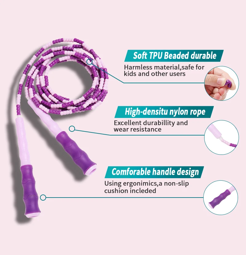 Adjustable Length Tanglefree Fitness Soft Beaded Skipping Rope Jump