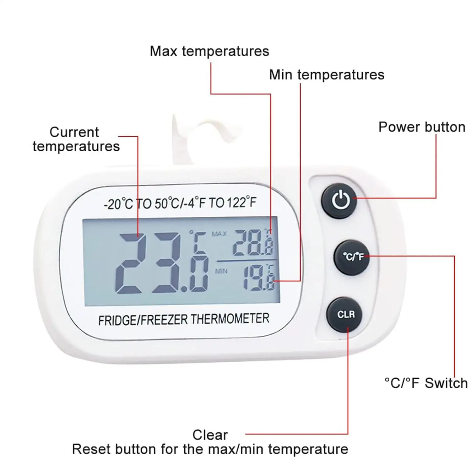 New Arrival Cold Storage Fordable Hook Temperature Thermometers Digital Household Refrigerator Fridge Freezer Thermometer