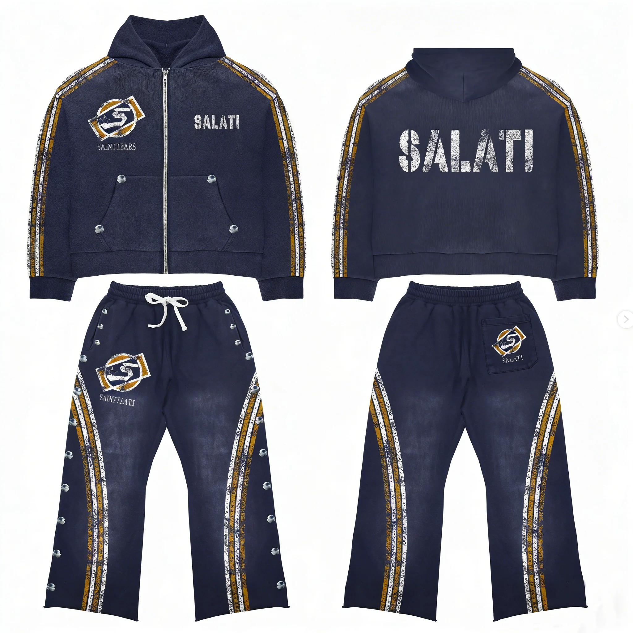 SALATI Custom logo Pattern Manufacturers Good Quality Tracksuits Mens Flared Sweatpants and Hoodie Sets Tracksuit Set Unisex gallery 7