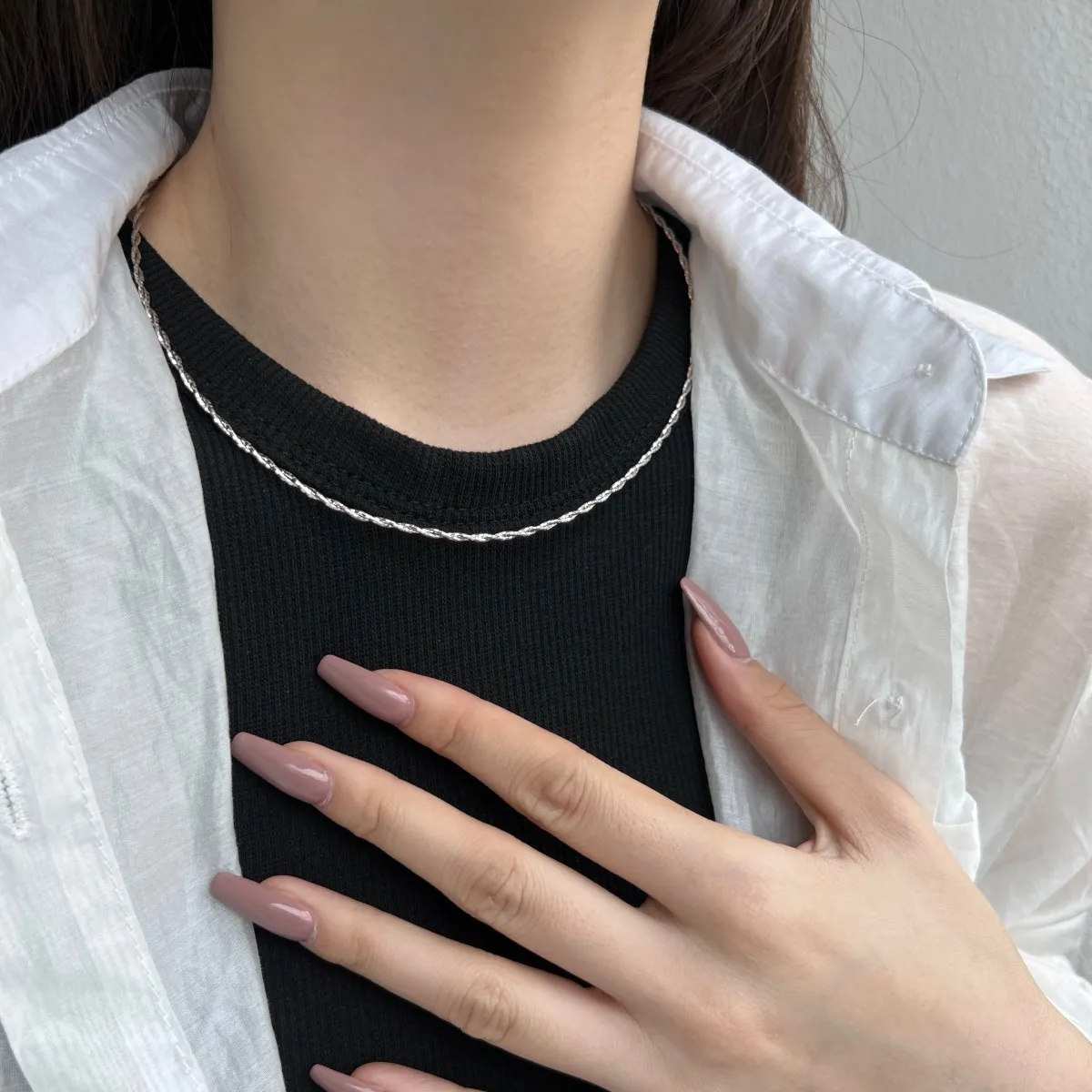 KAKODIY Minimalist Neck Prata Para Women Twisted Chain 925 Sterling Silver Necklace Women Pendant detail 7