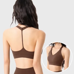 Roregal New Professional Sports Underwear Women's T-shaped Back Shockproof Fitness Bra With Fixed Bra Pad