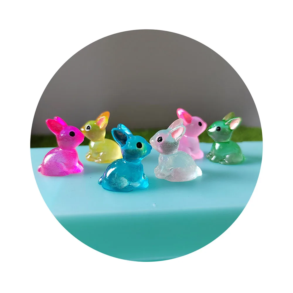 Luminous Resin Rabbit Slime Charm Garden Miniature Rabbit Doll House Figurine  DIY Accessories