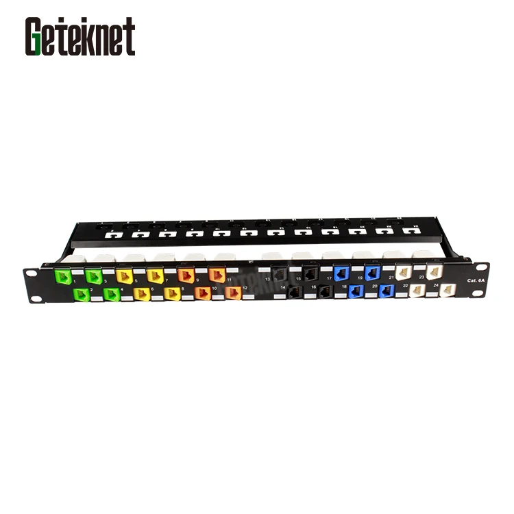 24 port Cat6a modular keystone jack lan patch panel for networking rack cabinets