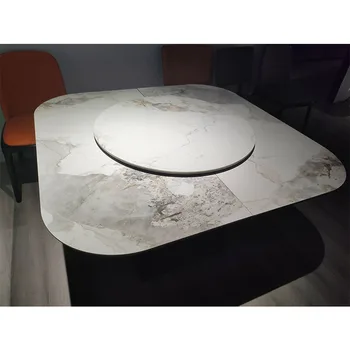 Luxury modern wood paint base living room furniture sets slate stone marble top extendable dining table