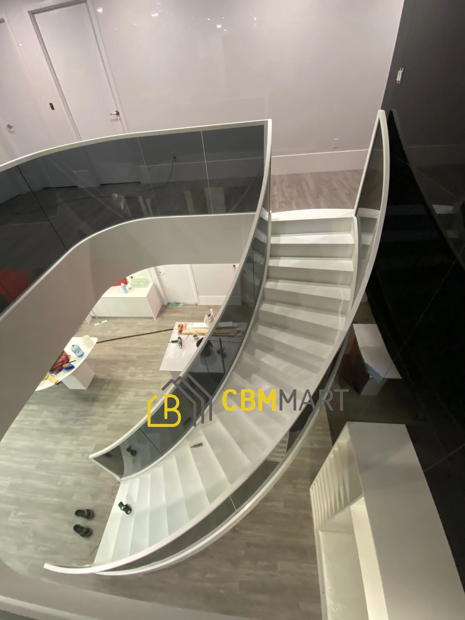 Escalier avec LED intégrées - LONDRA LED - Siller Stairs - demi-tournant /  marche en verre / structure en verre