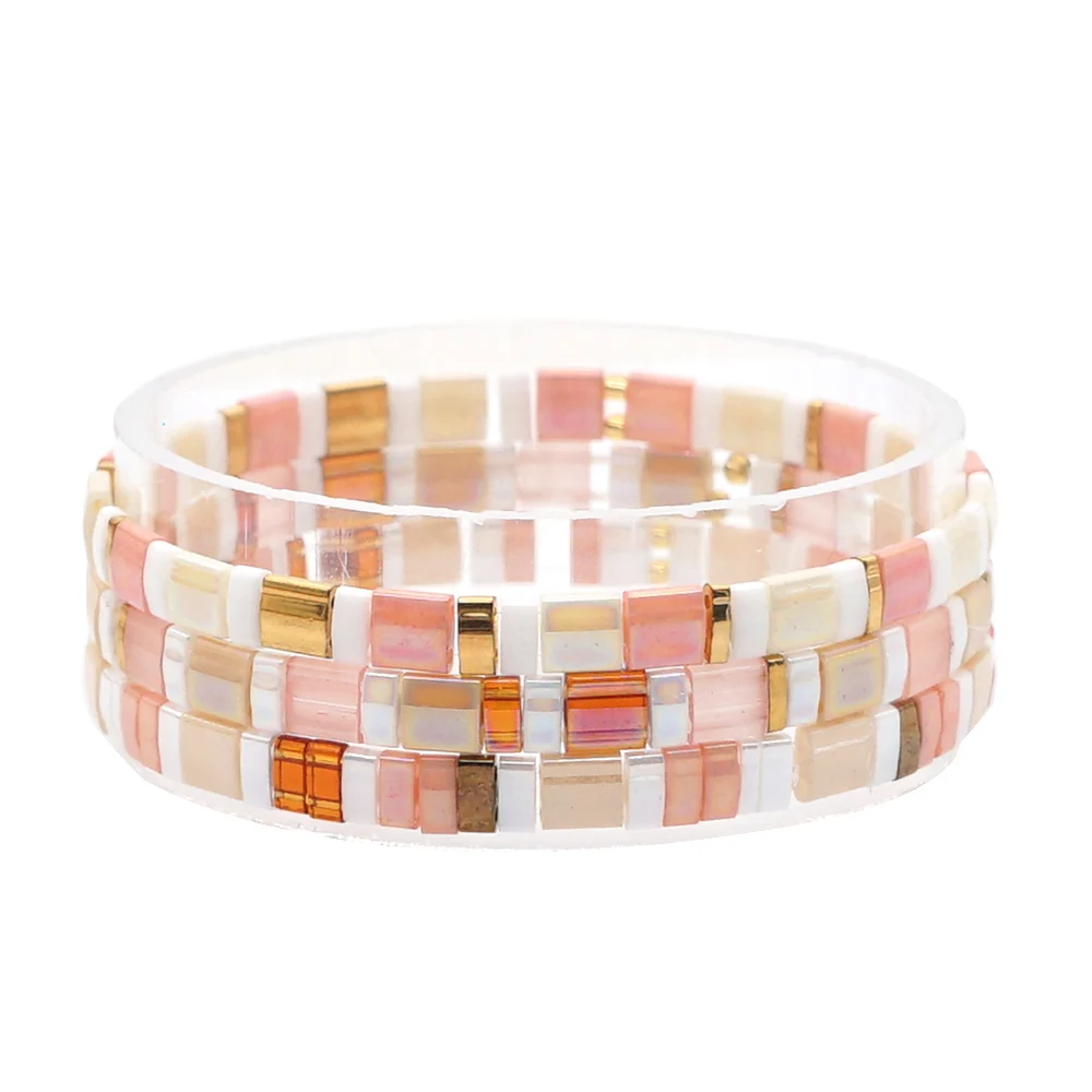 Popular Simple Jewelry Handmade Beads Bracelet Flesh Color Custom Elastic Beaded Bracelet for Women Gift