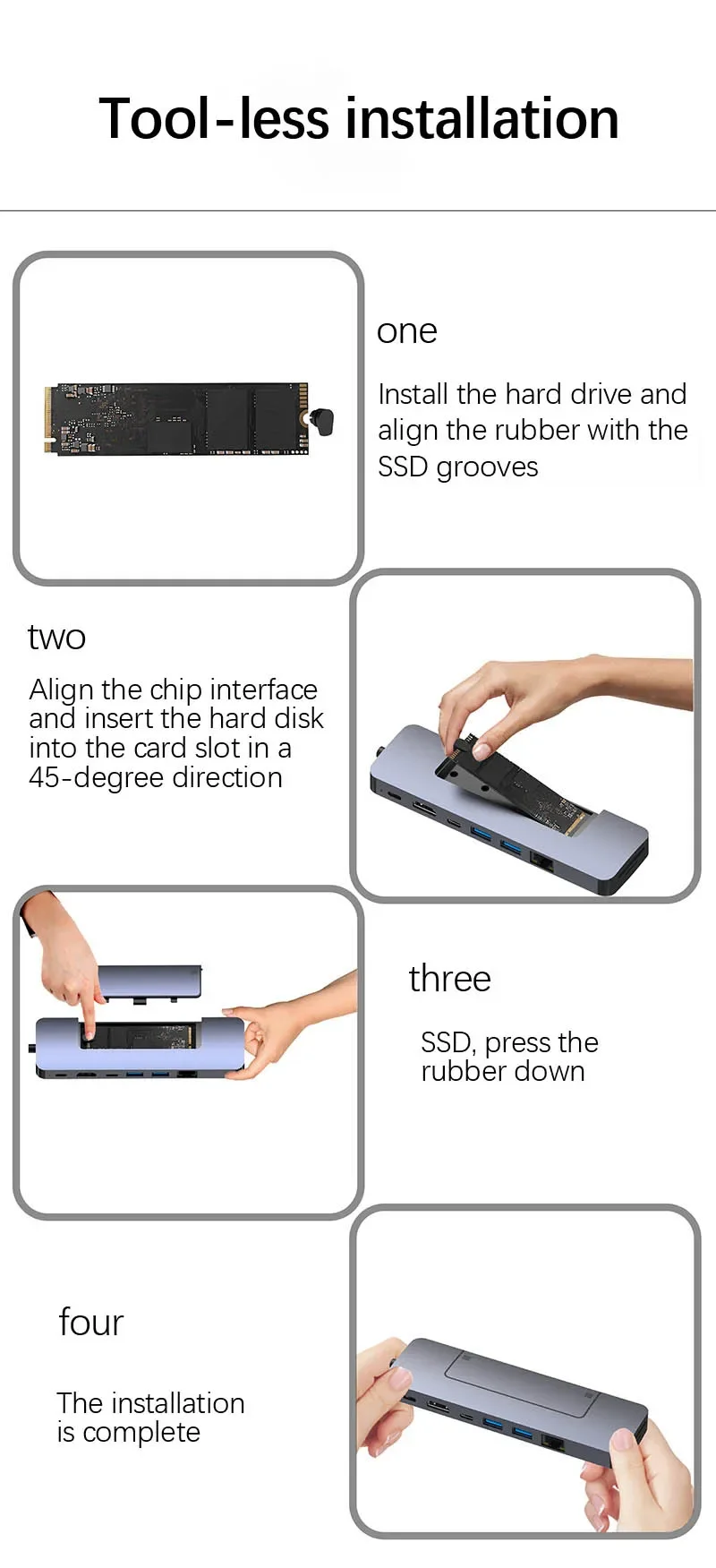 Welcome OEM Order, Factory Whole Selling Usb C Hub 4k 60hz Enclosure M.2 Pcie Nvme Ssd To Usb 3.1 Type-c Ssd Case - Buy M.2 Ssd Enclosure 10gbps m.2 2230 Nvme Ssd Enclosure 3.0 Usb C 8 In 1 Hub Usb Charging Station Dock
