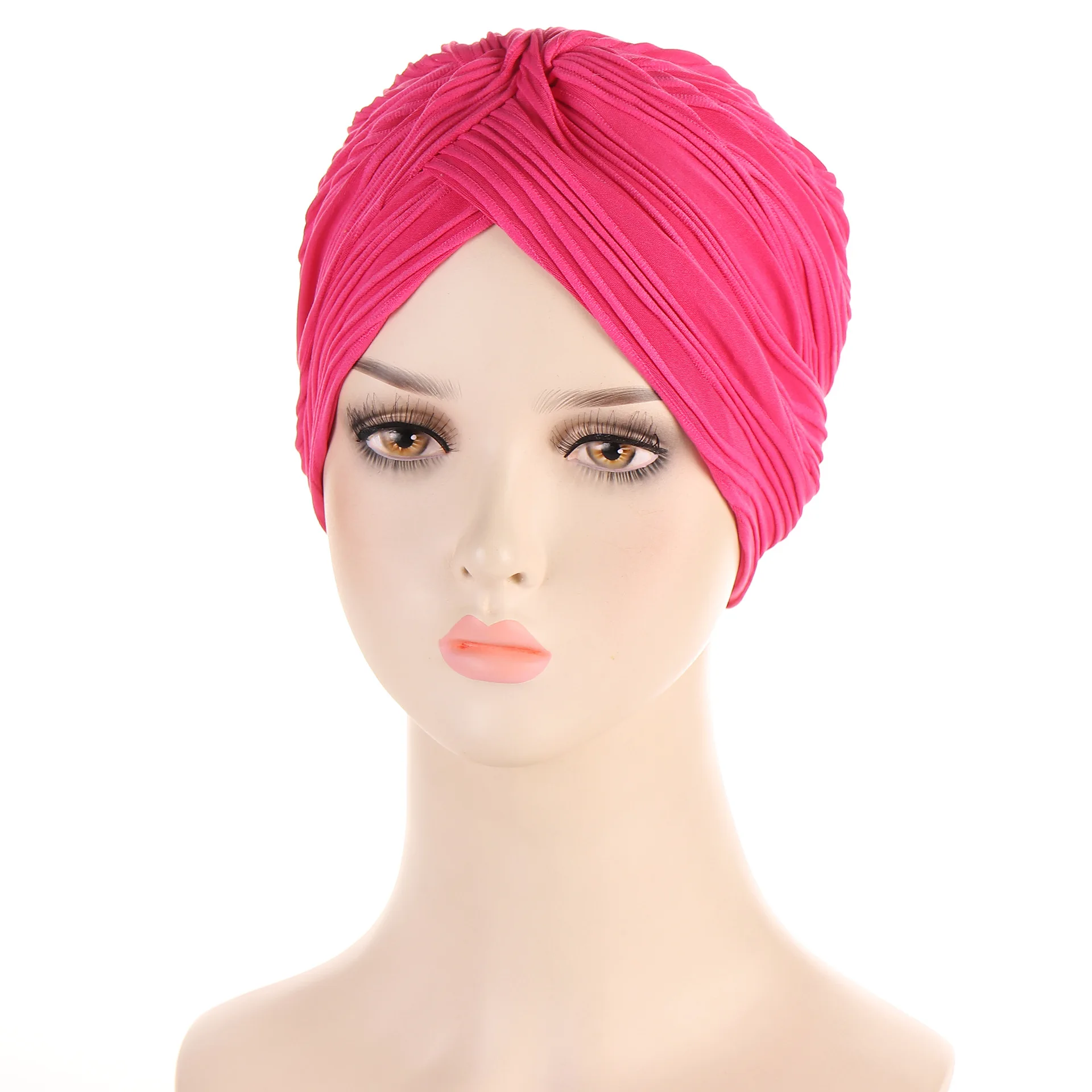 Solid Color Muslim Pleated Turban Hat Women Islamic Hijab Inner Cap Arab Wrap Head Female Bonnet Hat