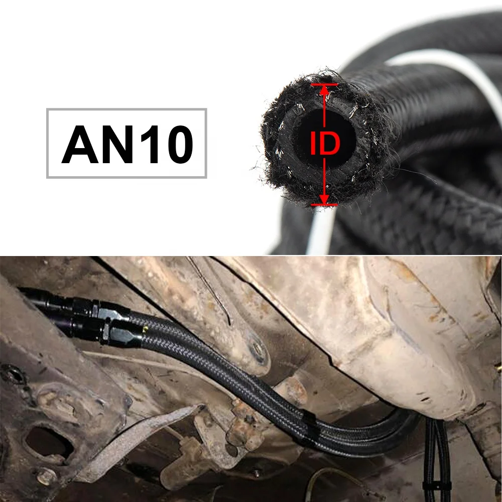 
 AN10 Hose Black Nylon Cover Stainless Steel Braided Rubber Fuel Line Oil Cooler Hose  