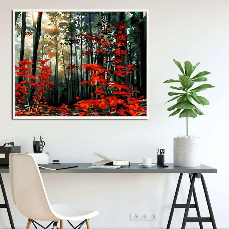DIY Malen Nach Zahlen - „Rote Kleidung Frau Mit Regenschirm“ Leinwand 40x50cm Inkl. Farben & Pinsel