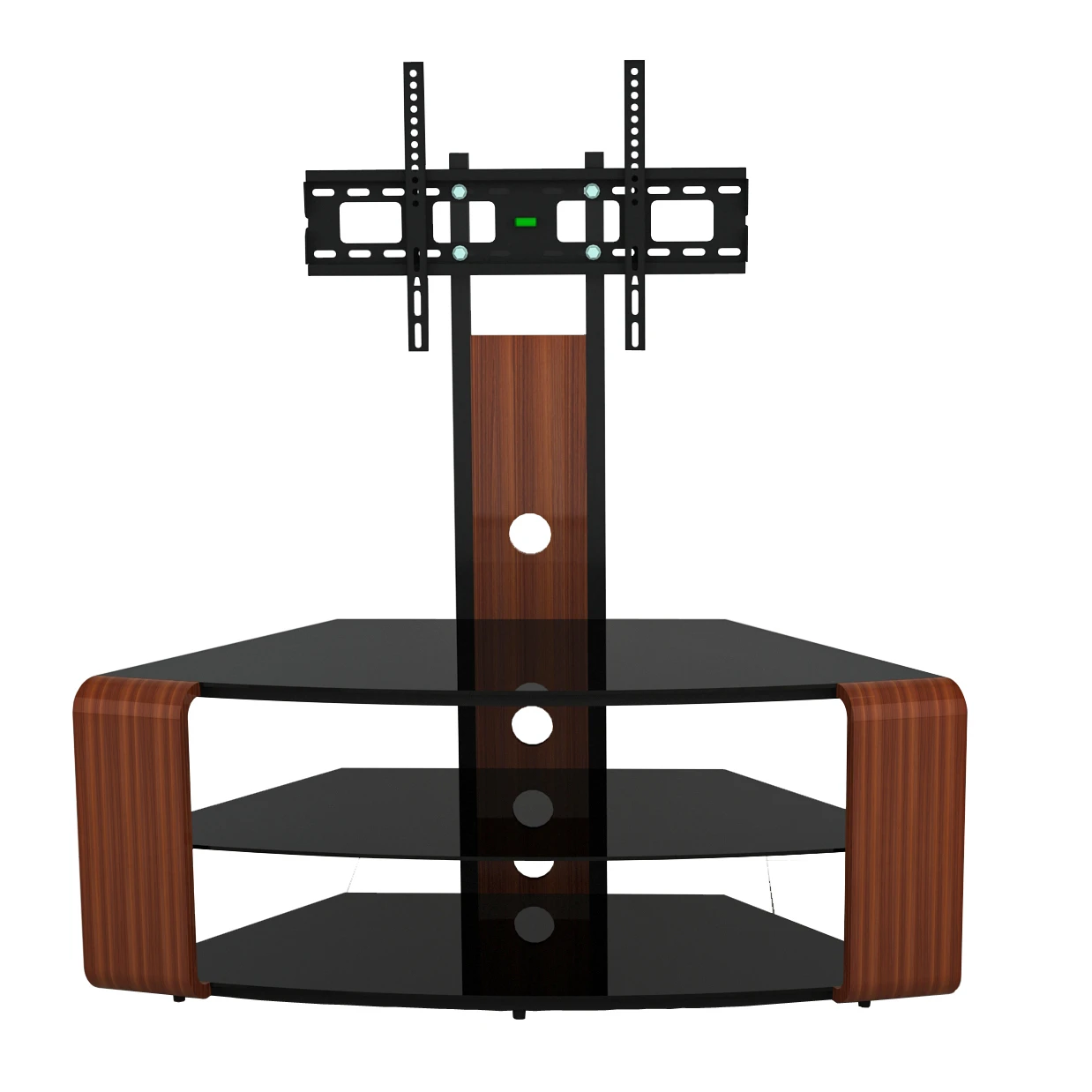 Triangle MDF With Three Layer Black Glass Top Floor TV Stand with TV Bracket for 32~65" LCD/LED TV Table