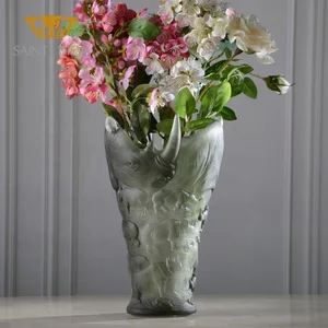 Customization European Vintage Animal Sculpture Decor Murano Crystal Glass Flower Art Vase