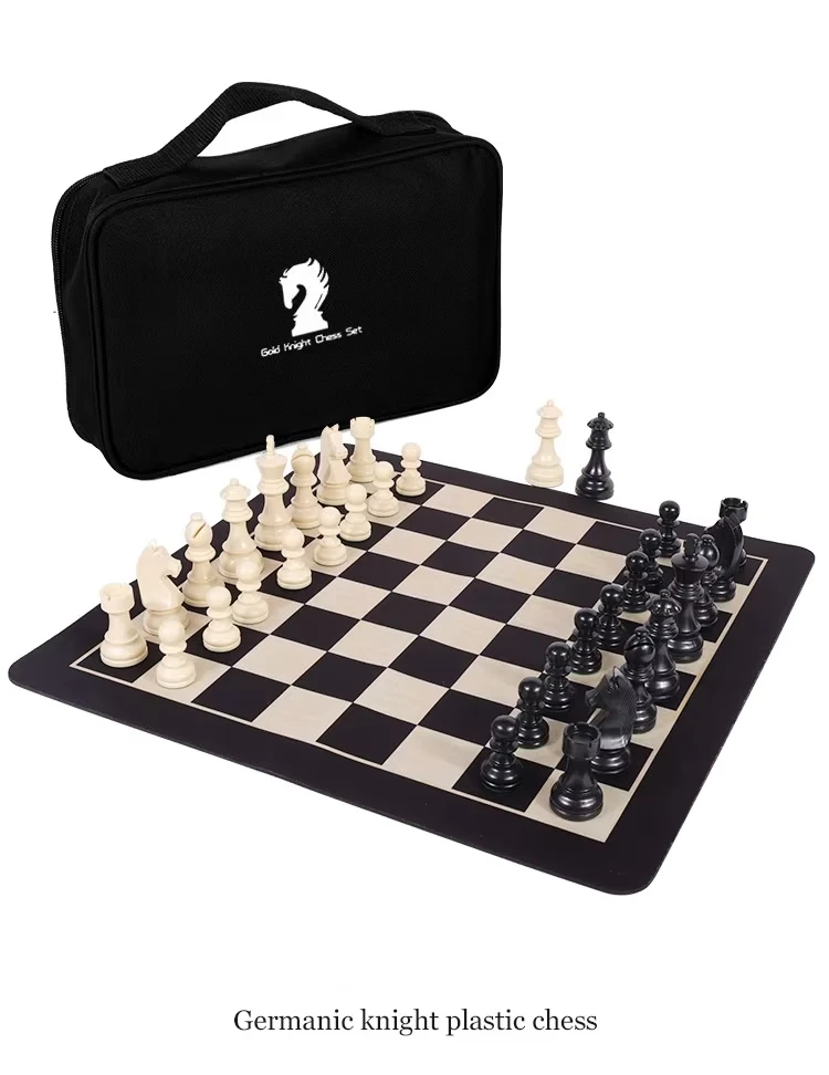 High Quality Heavy Chess Set With Storage Bag Germanic Knight Chess Portable Chess Travel 21cm Early Education Fabric Board