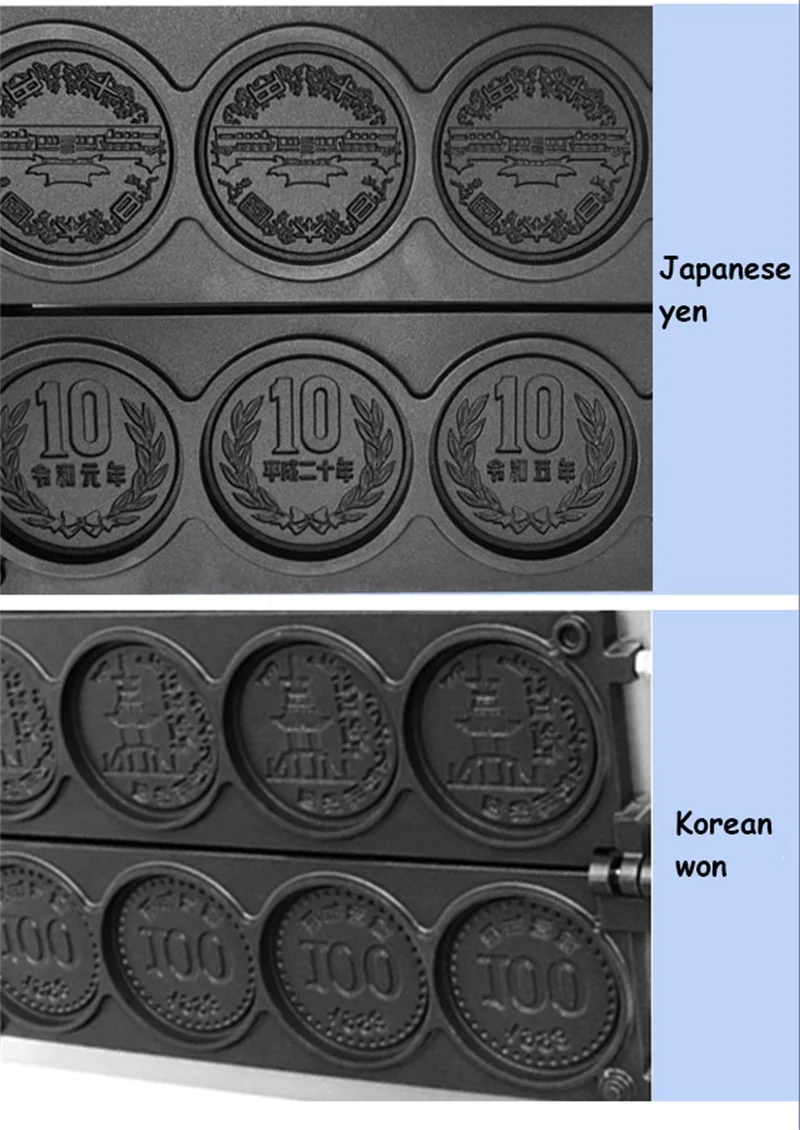 4pcs不粘涂层韩国日本金币华夫饼机奶酪面包硬币烤饼华夫饼机零食设备