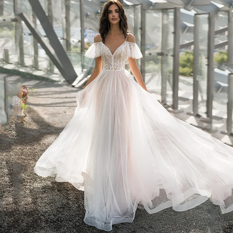 2021 Spring  New Large Size Wedding  Show Shoulder Slimming Length  Flower Fat Lace One Shoulder Girl Gauze Dress