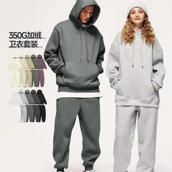 New Arrival Unisex Clothing American Hoodie Pants Suit Set Plush Thickened Multi Color Fleece Cotton Sweatshirt Sweatpants Set