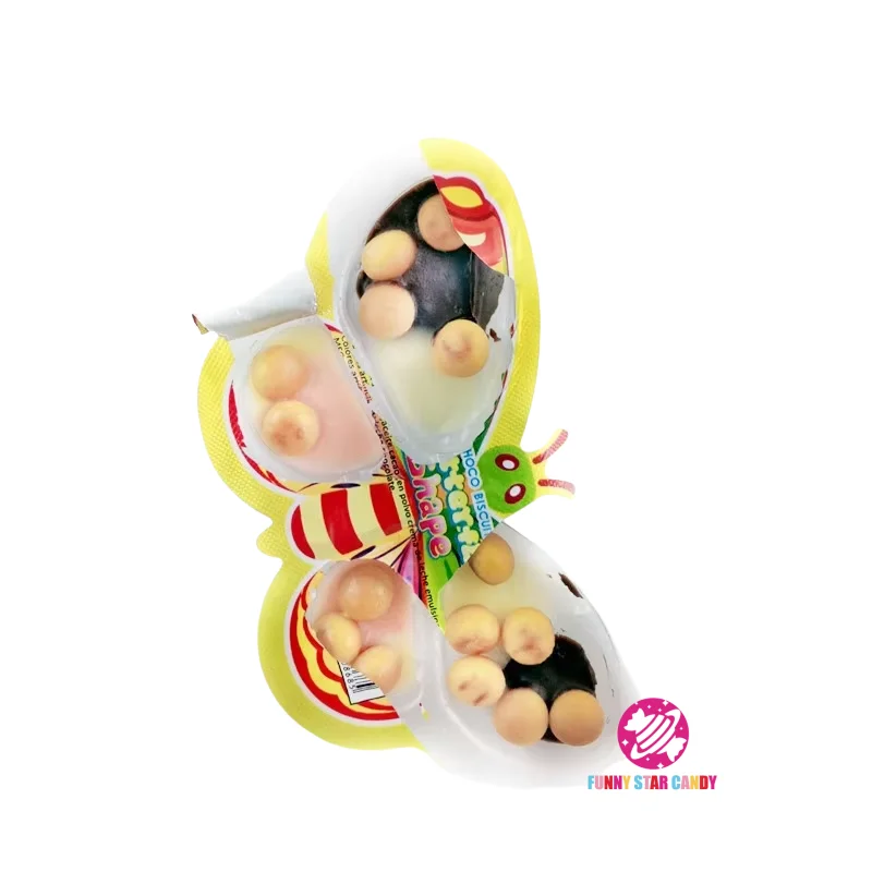 Chinese Snack Bulk Colorful butterfly Shape Chocolate Jam Balls Biscuit Cup Sweet Milk Chocolate