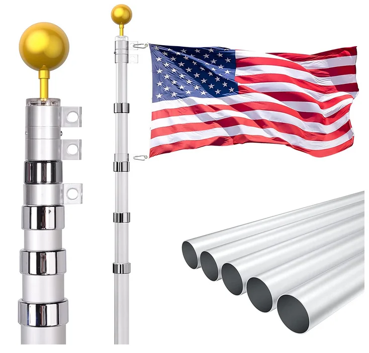 Heavy Duty 25FT Telescoping Flag Pole Kit, Aluminum Telescopic Flag Pole