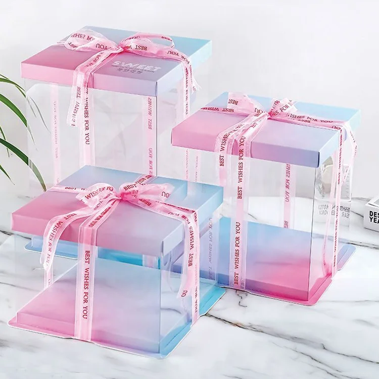 Pet Collapsible Transparent Cake Box Clear Plastic Packing Single Layer Bilayer Wedding Birthday Golden Cake Box