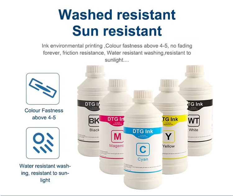 CMYKW Textile Ink Set Digital T Shirt Printing Machine DTG Ink for Ricoh Ri100 RI6000 RI 1000 RI 3000 G4 Garment Printer
