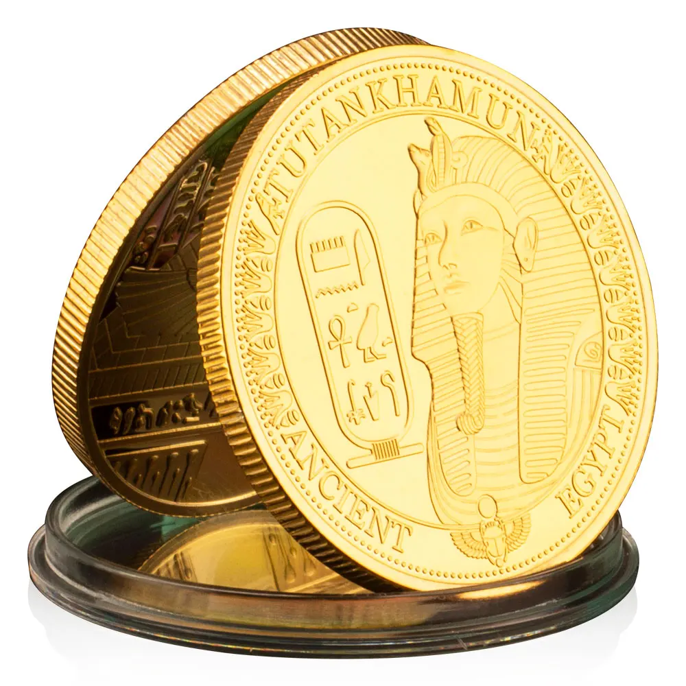 Tutankhamun Pharaoh of Ancient Egypt Commemorative Coin Custom Metal Souvenir with Gold Plating Creative Gift with Logo Print