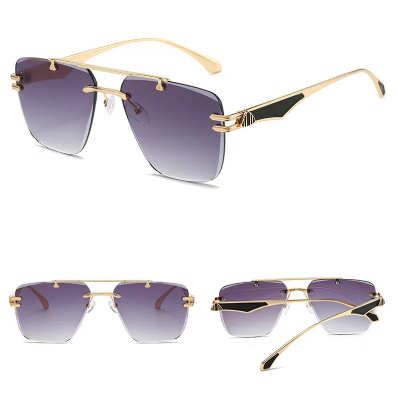DL GLASSES Classic Double Bridge Pilot Eyewear Cut Edge Gradient Oculos 2024 Men Eyeglasses Rimless Sunglasses