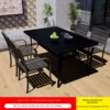 4 chaises + 1 table longue en verre à motifs noirs de 150 cm