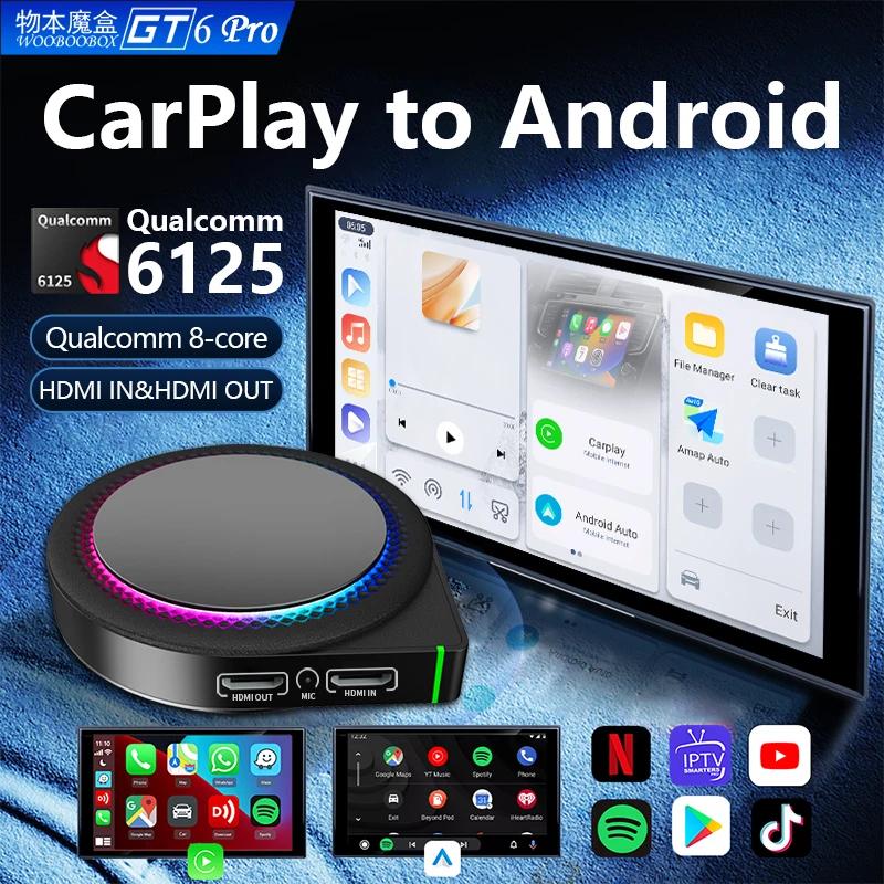 GT6PRO カープレイ Android 13 Aiボックス 8+128GB アンビエントライト