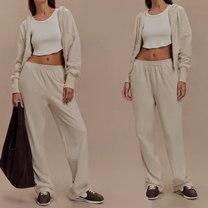 Women's Leisure Jogging Wear High Waist Slimming Sweat Suit Long Sleeve Sports Pants Running Fitness Activewear Sets for Women