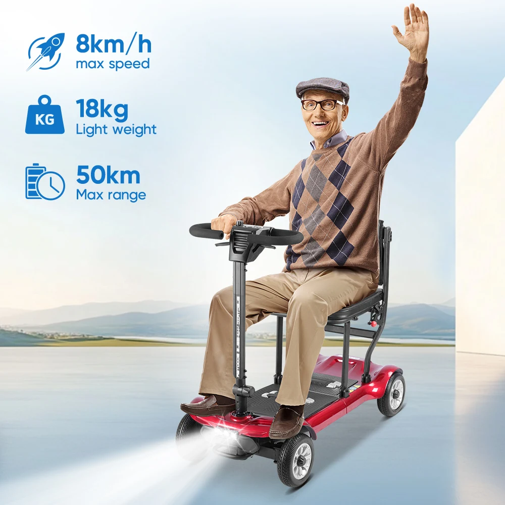 Compact Foldable Lightweight 4 Wheel Mobility Scooter Brushless Ultra Light Weight Travel Portable Electric Scooter for Disabled