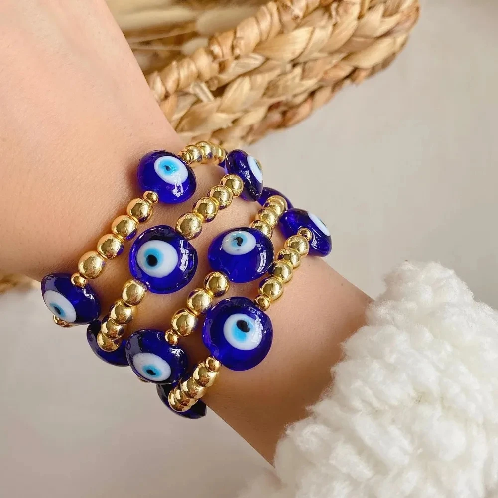 Blue Big Eye Bracelet Jewelry for Women Turkish Eye Bracelets Accessories Gold Plated Beads Pulseras Femme 2024