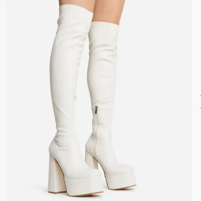 Best Night square Toe extreme Platform Block Heel Over Knee Thigh High Boot for Women and Laddies