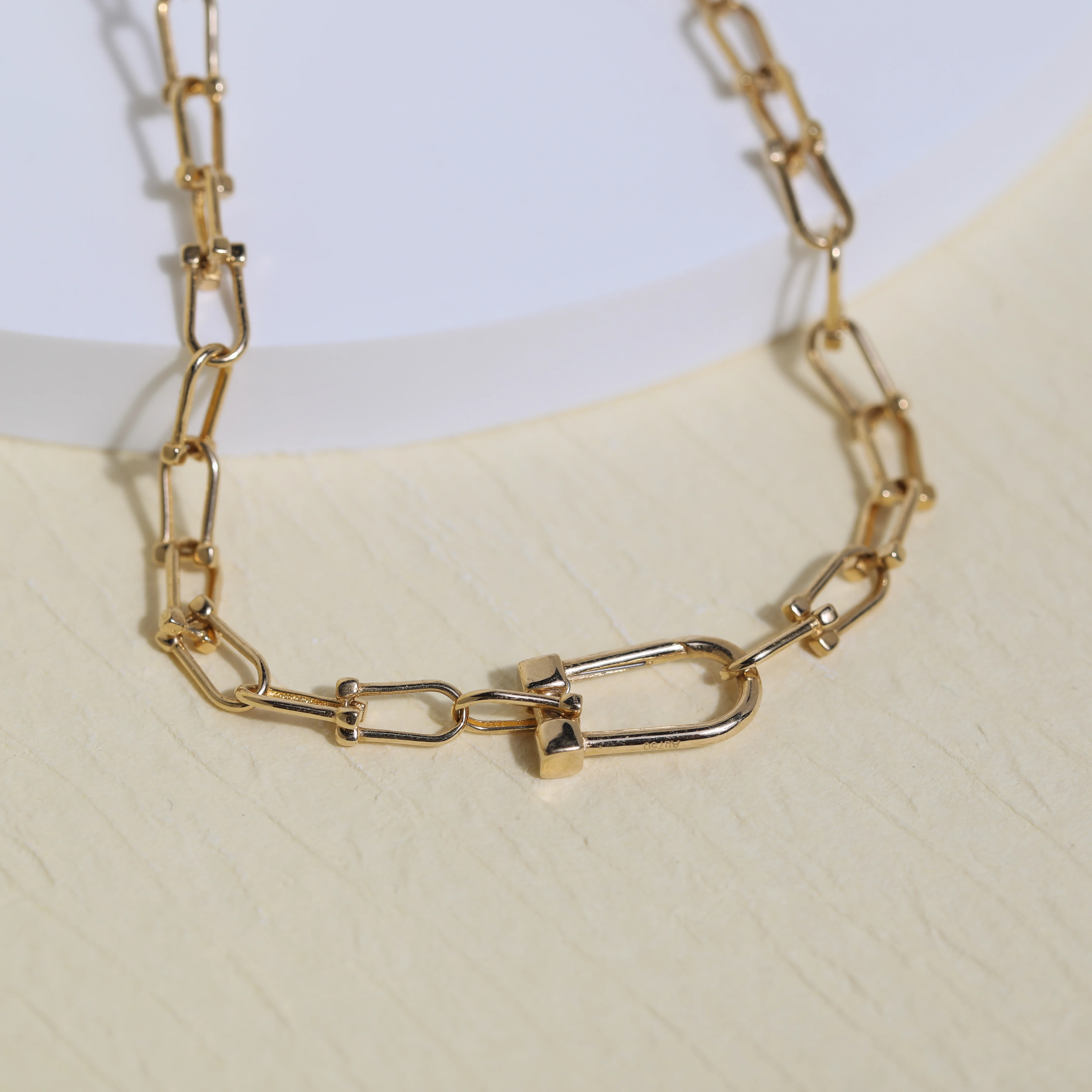 Solid 18K Gold Round Flat Rectangle Chain Link Choker Necklace Women 18k Gold Paper Clip Ins Style Jewelry Link Chain Necklaces