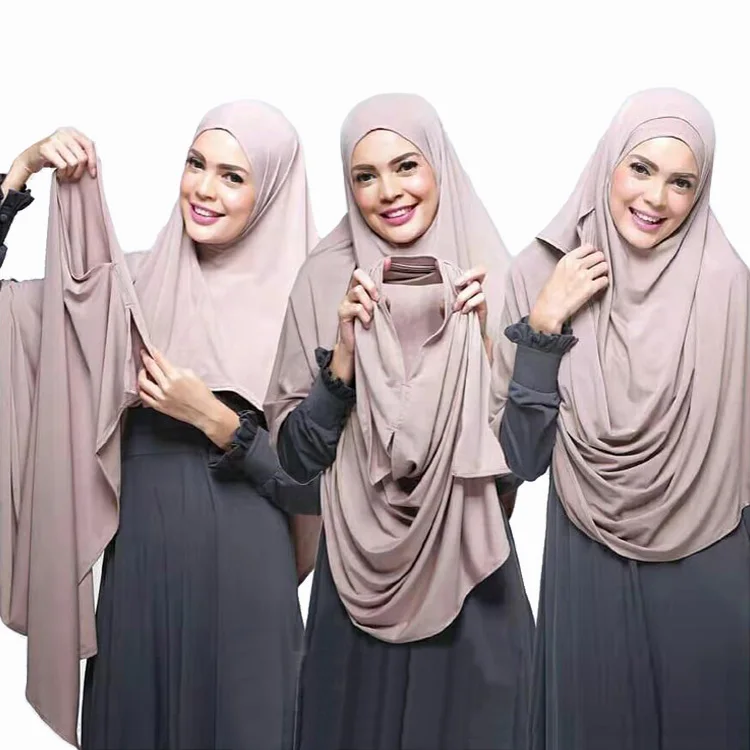 Arabic Soild Color Elasticity Shawl Muslim Women Double Loop Jersey Instant Hijab Scarf