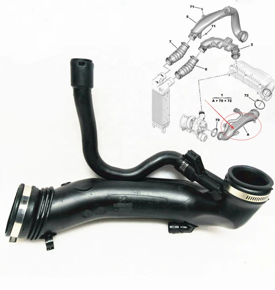Peugeot 3008 Turbocharger Pipe OEM 1440Q6, Plastic, Black
