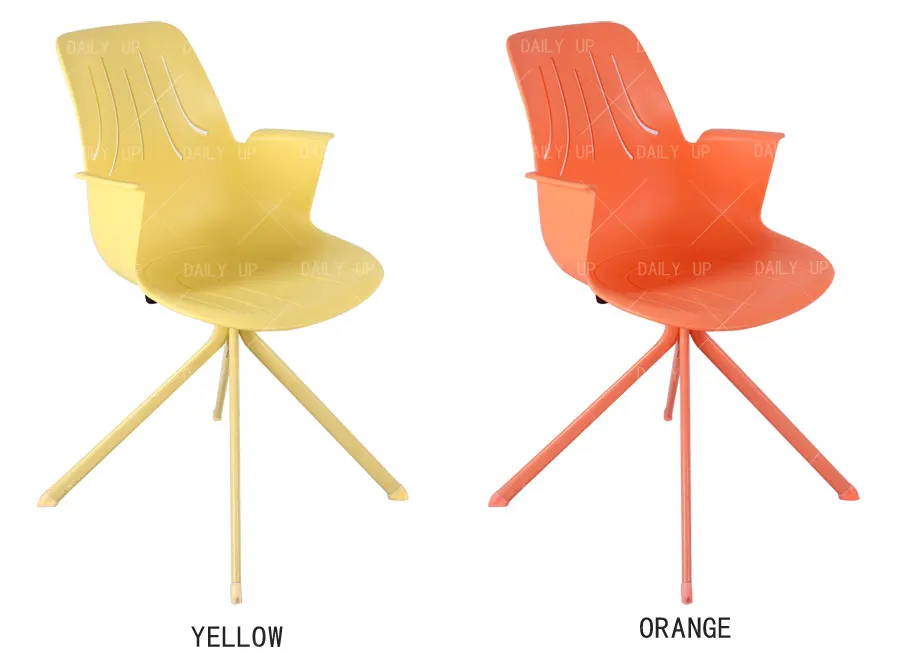 Classic Household Leisure Chair With Plastic Backrest Metal Frame And Curved armrest Bedroom Chair For Reception Kitchen Dining