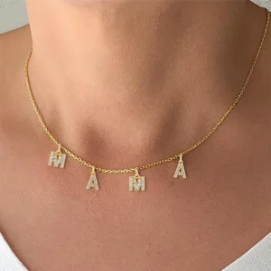 High Quality Customized Zircon Stone 26 Initial Alphabet A-Z Letter 14k Gold Plated Stainless Steel Personalized Name Trendy