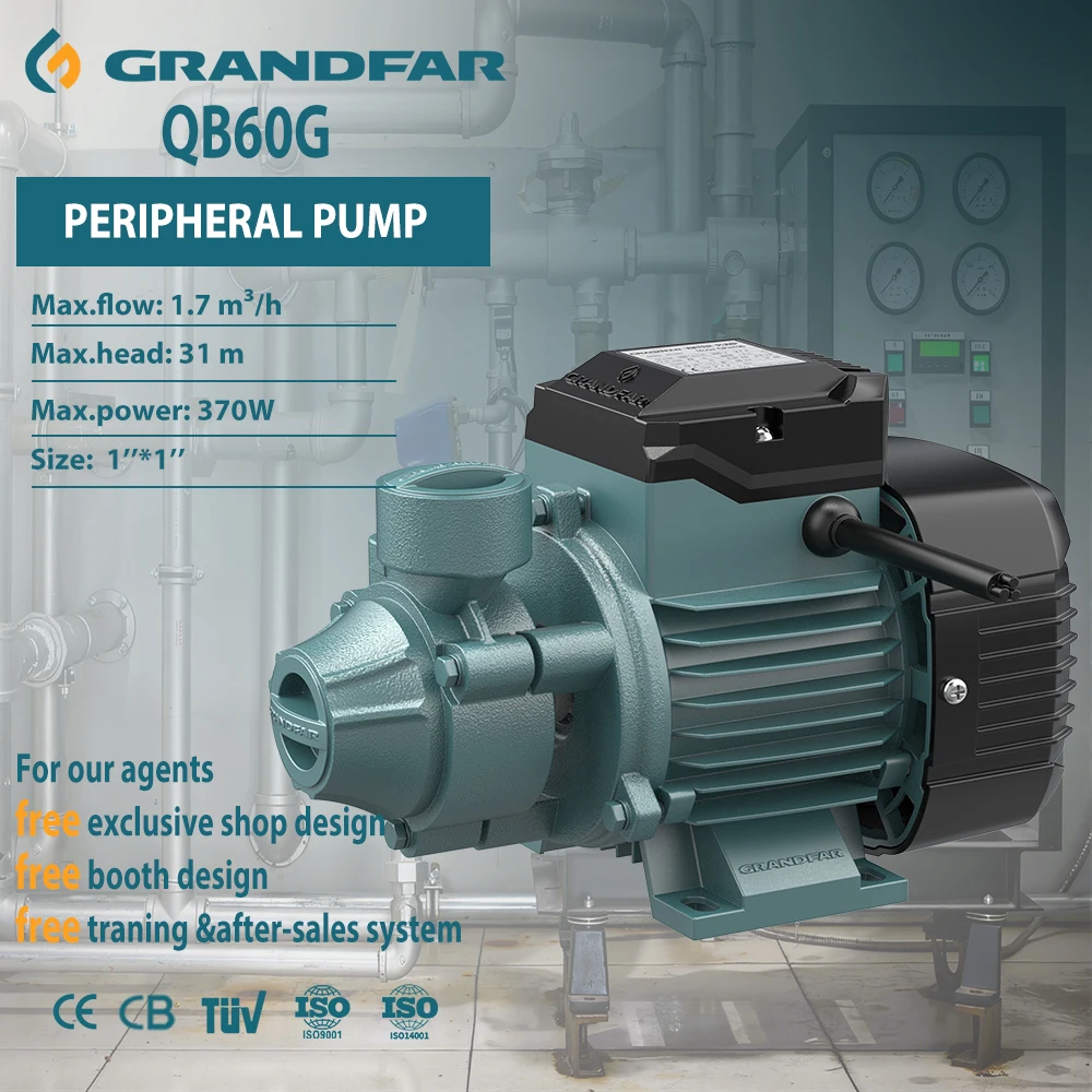 GRANDFAR 0.5Hp 0.37kw外围升级表面清洁水泵电动机家用花园Qb 60g外围水泵