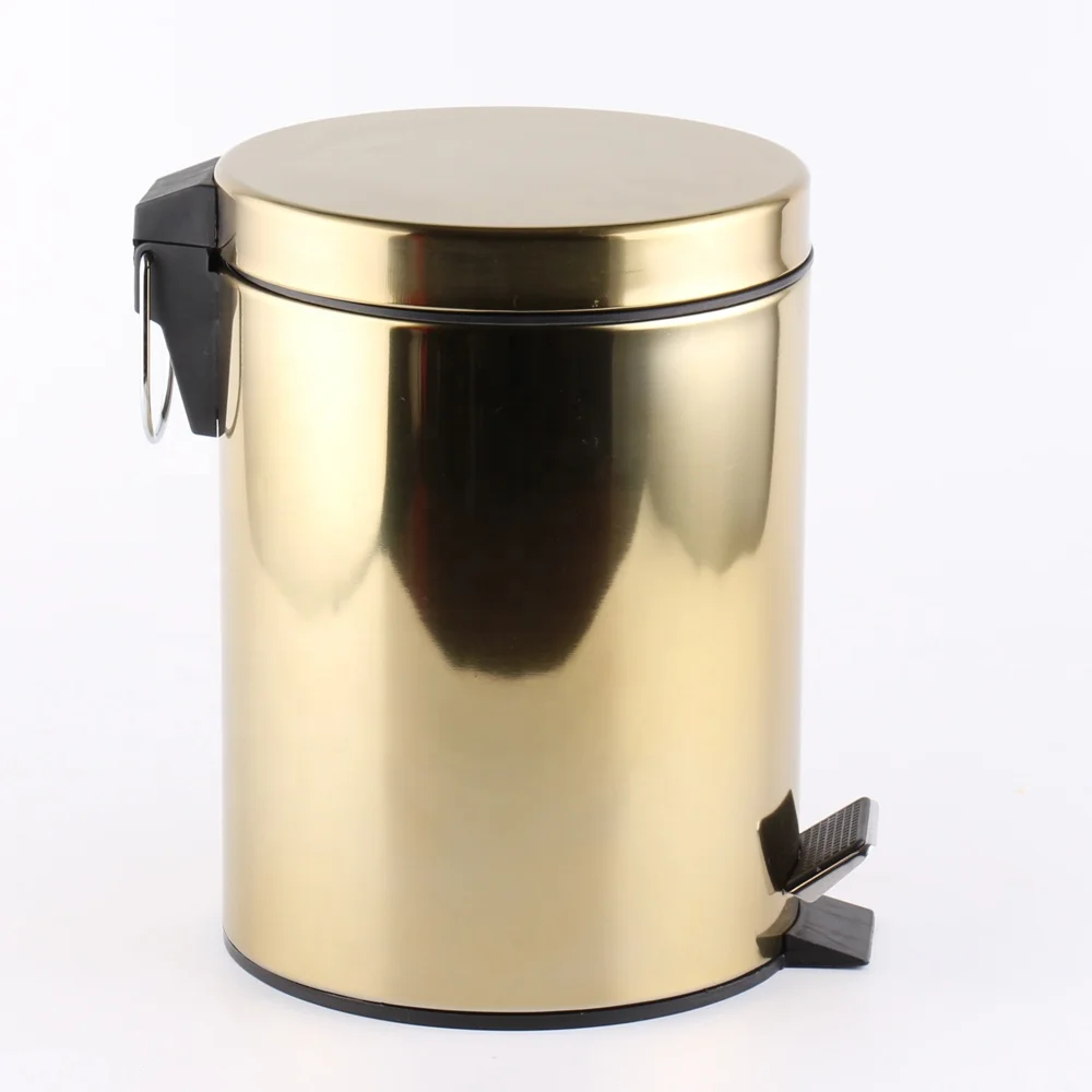
 Stainless Steel  Trash Can With Lid on  Golden Painting  Waste Garbage Bin Foot Pedal Waste Bin Compactor  