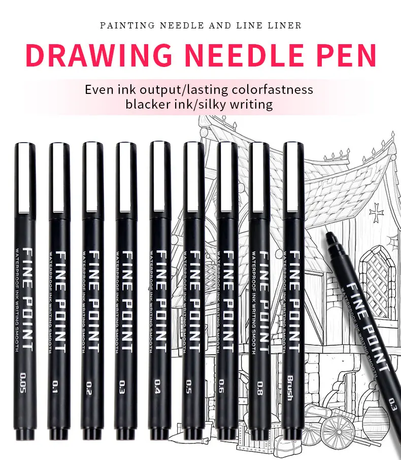 New Design Black Drawing Graphic Fine Line Paint Drawing Pen Waterproof