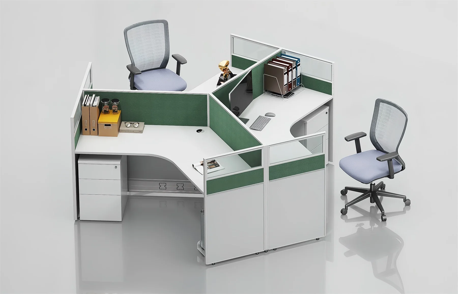 Modular 3/6 Person Office Workstations With Y-Shape Partitions Connection Commercial Furniture Cubicles Panel Wood Style Desk