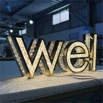 Custom Outdoor Commercial 3d Side Punch Crystal Letters Night Club Sign Welcome Sign Stand Wedding