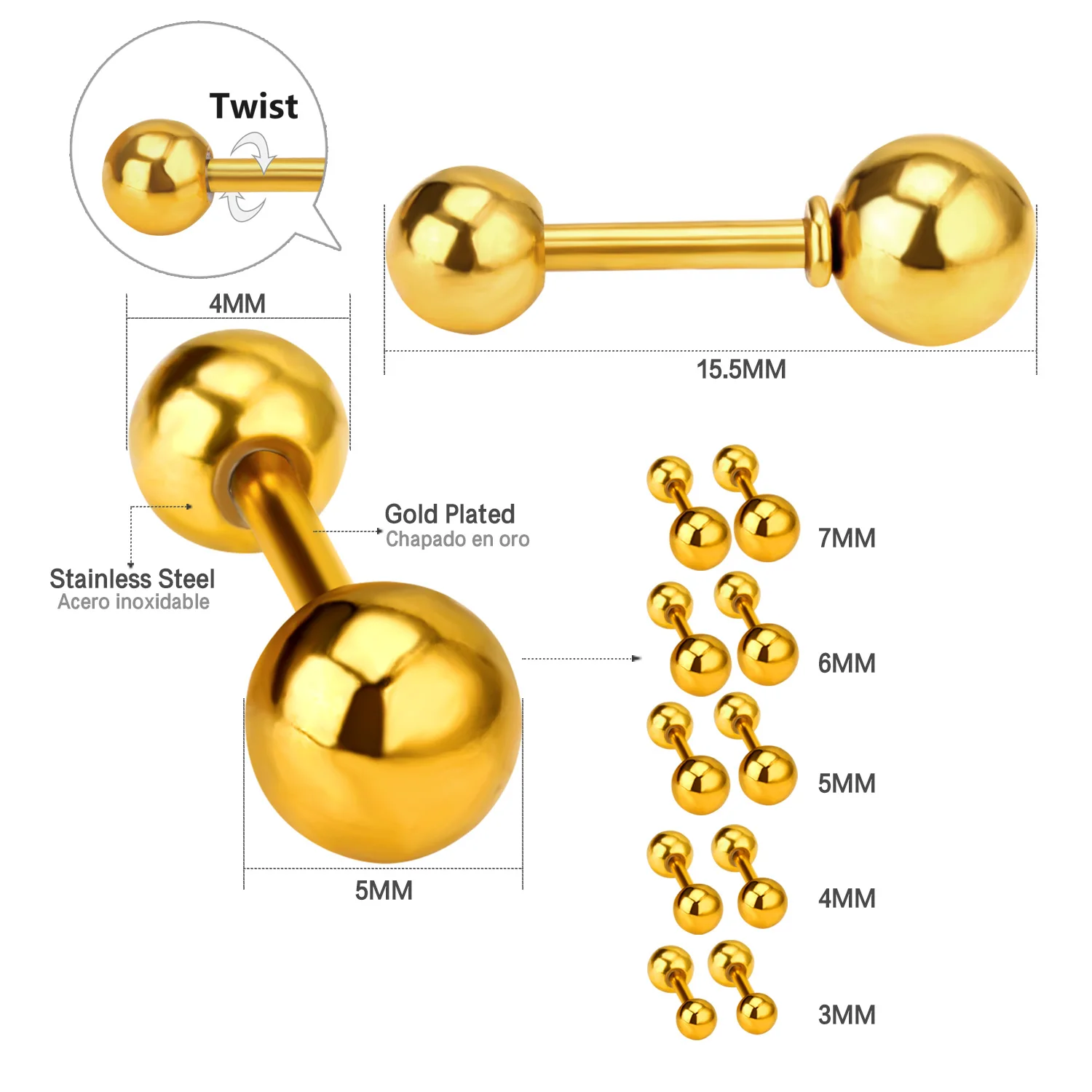 गेंदों पीला सोने के रंग भेदी छोटे