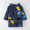 flannel bathrobe-blue dinosaur