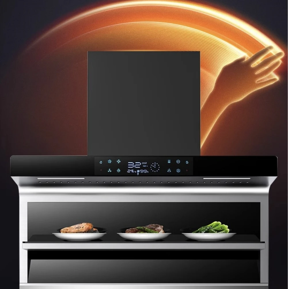 AI Smart  Control Keep Food Warm Smoke Sensing Wall Mounted Range Hood Gold Cooker Exhaust Hood for Kitchen Filter Extractor