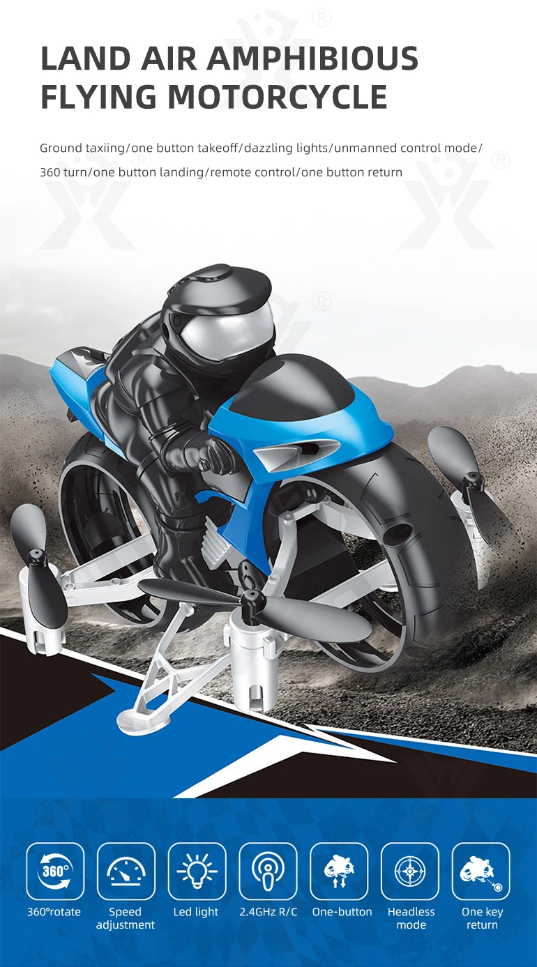 High Speed 2in1 Radio Control 2.4g Flying Mini Light Rc Stunt Motorcycle Drone