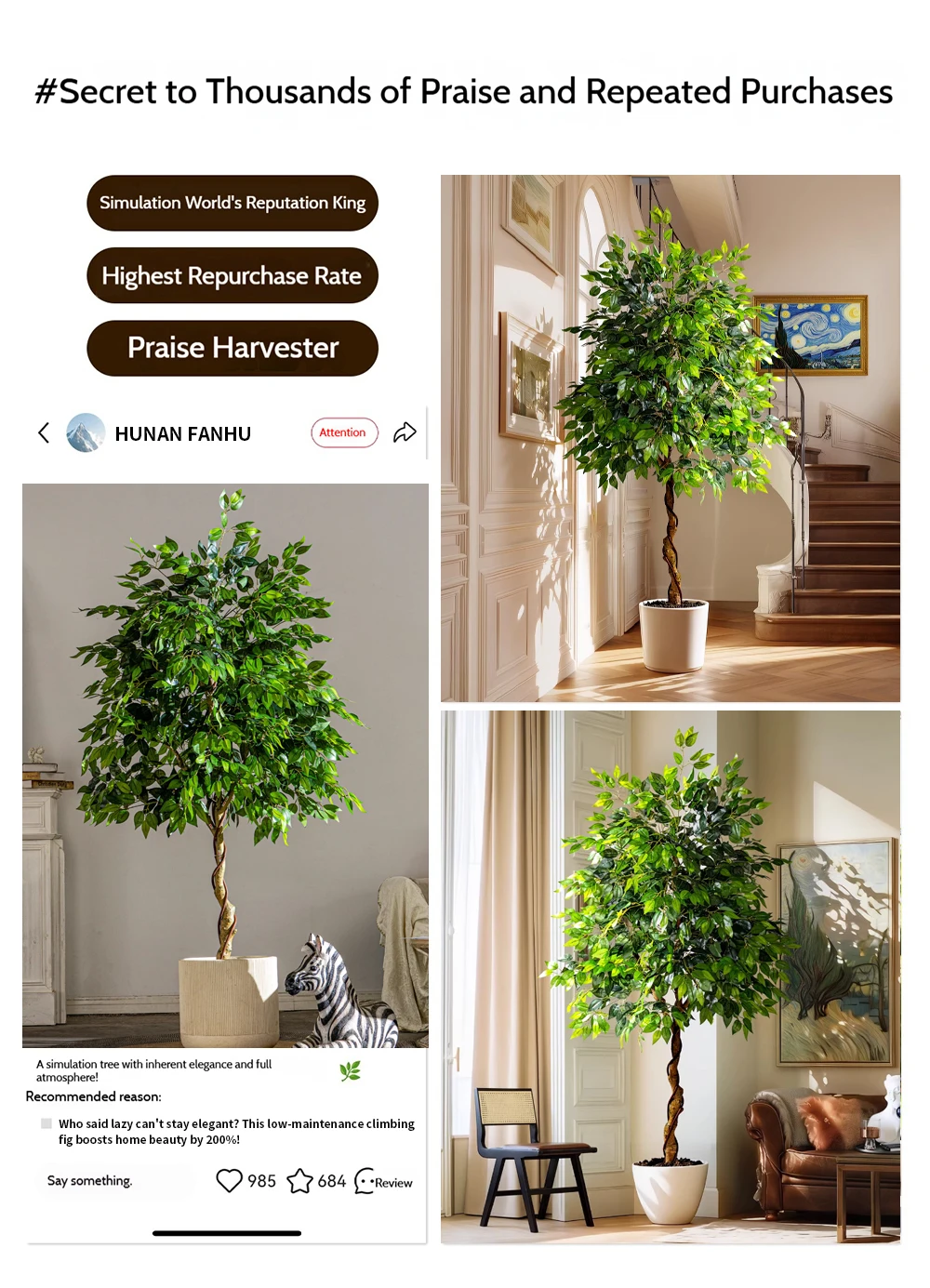 product artificial ficus benjamina tree real touch green artificial plant for indoor decoration-5
