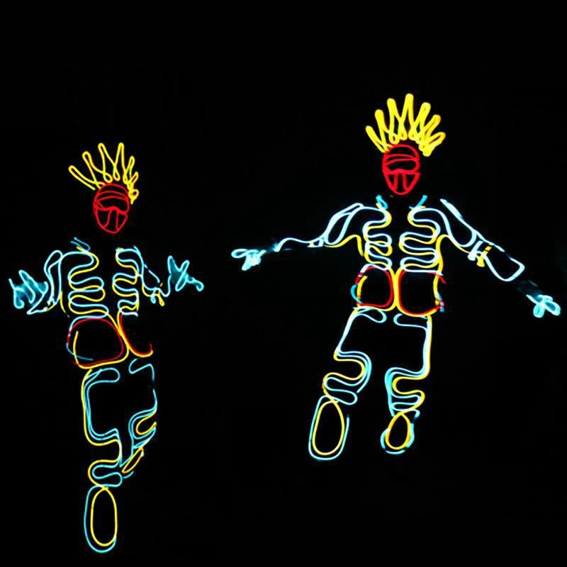 RICHSHINING Custom EL Wire Suit Cold Light Clothing Neon Led Strip Superhero Design Costumes for Graduation Party Stage Show