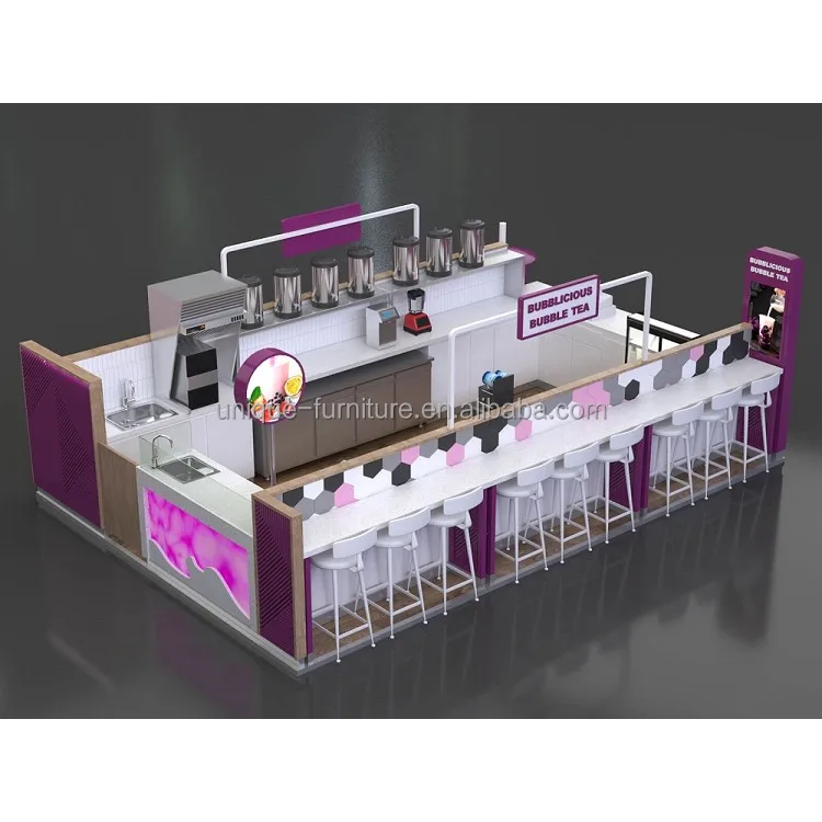 High End Ice Cream Booth One Stop Service Man-made Stone Bar Counter Drink Station Juice Bar Bubble Tea Kiosk